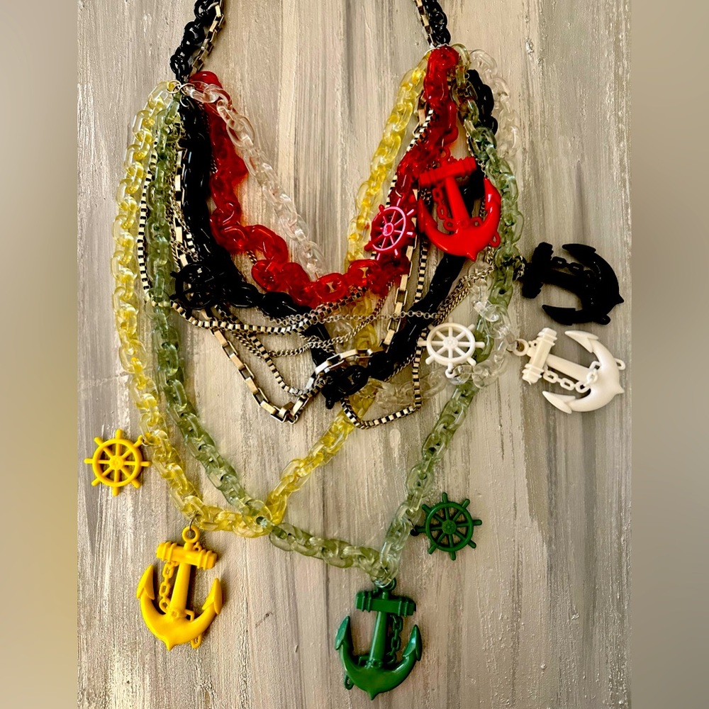 Authentic Vintage Alberto Juan Anchors Mariner Multi Chain Multi Color Necklaces